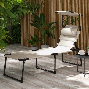 Kumasinova Outdoor Chaise Lounge Tanning Chair with Awning,Adjustable Folding Lounge Chair Patio Long Chaise for Beach,Camping&Hiking,Set of 1/2 - 1 of 4