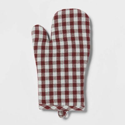 Yourtablecloth Set of Checkered Oven Mitt and Pot Holder or Oven Gloves-100% Cotton, Heat Resistance, Superior Protection & ComfortGingham Design