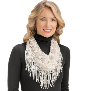 Collections Etc Soft Crochet Knit Infinity Scarf with Tassel Fringe - Dress Up Any Outfit With This Warm Accent - 1 of 3