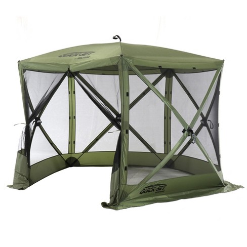 Clam Quick-set Venture 9 X 9 Foot Portable Pop-up Outdoor Camping Gazebo  Screen Tent 5 Sided Canopy Shelter With Ground Stakes And Carry Bag, Green  : Target