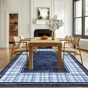 Modern Area Rug Ultra-Soft Throw Rugs Contemporary Plaid Accent Carpet Non-Shedding Bordered Floor Cover Foldable Thin Indoor Mat for Bedroom - 1 of 4