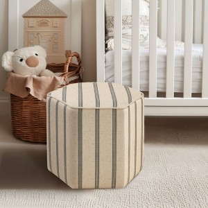 Sapphtopaz Modern Farmhouse Ottoman with Natural-Hued Printed Stripe Upholstered Hexagonal Foot Stool Vanity Stool for Living Room,Bedroom,Natural - 1 of 4
