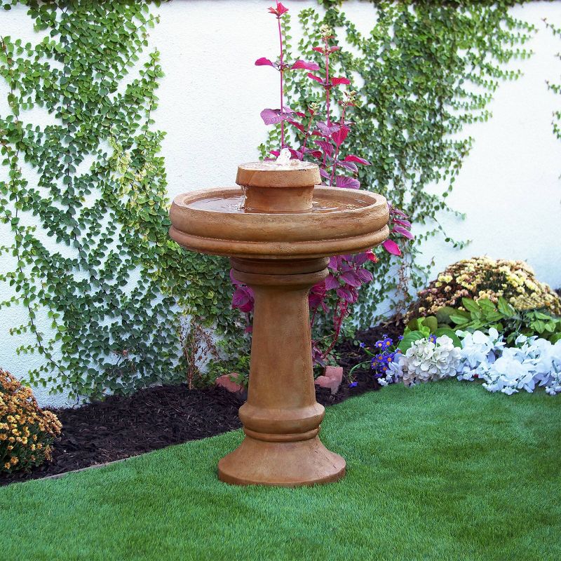 29&#34; Resin Outdoor 2-Tier Traditional Birdbath Water Fountain with LED Lights Brown - Alpine Corporation, 2 of 7