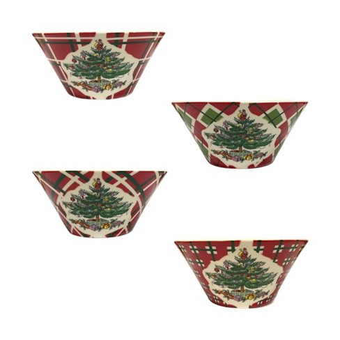 Spode Christmas Tree Tartan Ice Cream Bowl, Set of 4, Dessert Bowls for Fruit, Ice Cream, Condiments and Holiday Treats, Fine Earthenware - image 1 of 4