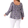 Women's Plus Size Floral Tie Keyhole Neck Long Sleeve Casual Peplum Blouse - Agnes Orinda - 4 of 4