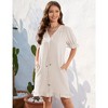 Womens V Neck Summer Dress Front Tie Detail Ruffle Trim Tunic Dress Ruffled Short Sleeve Pleated Pullover Sundress - Apricot,XL - 4 of 4