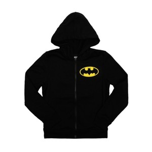 Batman Bat Signal Superhero Youth Black Zip-Up Fleece Hoodie - 1 of 2