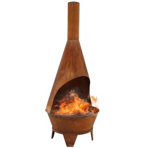 Sunnydaze Outdoor Backyard Patio Mexican Style Oxidized Steel Wood-Burning Fire Pit Chiminea - 6' - Rust - 1 of 4