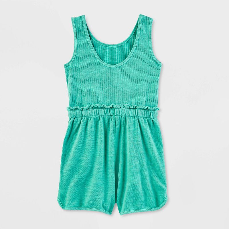 Girls&#39; Adaptive Abdominal Access Sleeveless Ribbed French Terry Romper - Cat &#38; Jack&#8482; Turquoise Green, 2 of 5