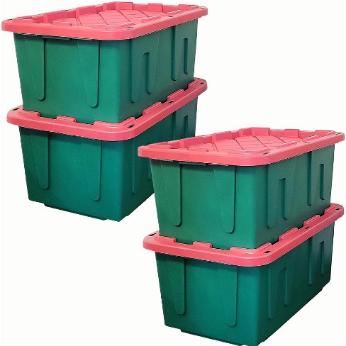 TOUGH BOX 27 Gal Stackable Storage Totes w/ Lids, Black and Yellow (4 pack)