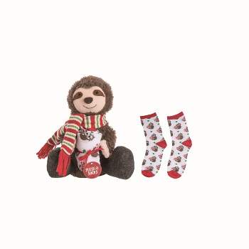Transpac Fabric Multicolored Christmas Plush Sloth with Socks