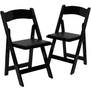 Emma and Oliver 2 Pack Wedding Party Event Wood Folding Chair with Vinyl Padded Seat - 1 of 4