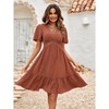 Women V Neck Casual Dress Flared Sleeve Hollow Out Summer Midi Dresses Wedding Guest Outfits - 2 of 4