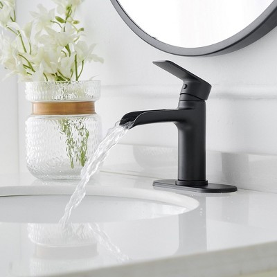 Matte Black Waterfall Single Handle Bathroom Faucet