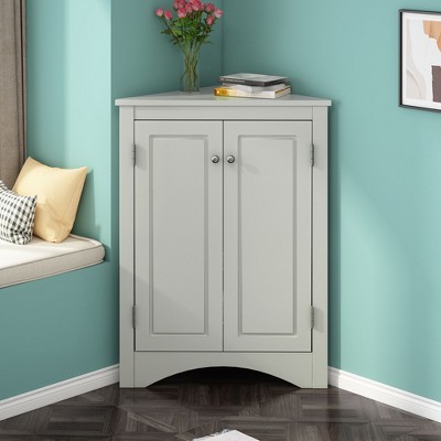 NicBex Triangular Corner Cabinet with Doors,Bathroom Storage Cabinet with Adjustable Shelves,Freestanding Corner Cabinet for Living/Laundry Room