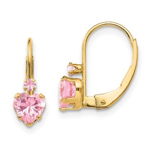 Black Bow Jewelry Kids Pink Cubic Zirconia Heart Lever Back Earrings in 14k Yellow Gold - 1 of 4