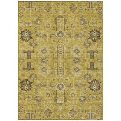 Gold Wheat And Gray Oriental Washable Indoor Outdoor Area Rug