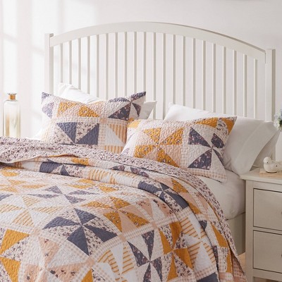 Twin White Cotton Reversible Patchwork Quilt Set