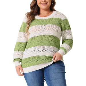 Agnes Orinda Women's Plus Size Casual Long Sleeve Crewneck Lightweight Hollow Knit Pullover Sweaters - 1 of 4
