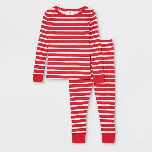 Toddler Striped 100% Cotton Tight Fit Matching Family Pajama Set - Red - image 1 of 3