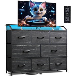 8 Dresser TV Stand with Power Outlets, Led Dresser for Bedroom, Fabric Chest of Drawers with Double Open Shelves, Wood Top, Steel Frame - 1 of 4