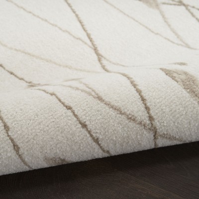 Ivory Beige Floral Rectangular Synthetic Area Rug, 2x4