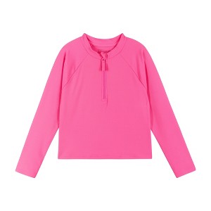 Andy & Evan  Kids  Pink Ribbed Half-Zip Raglan Rashguard - 1 of 4