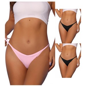 Allegra K Women's V-waisted Ruched Invisibles Breathable No Trace Thongs 3 Packs - 1 of 4