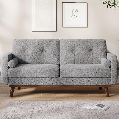 Nasitip 65" Mid Century Modern Couch Sofa Loveseat,2-Seater Teddy Fleece Boucle Upholstered Deep Seat Couch for Bedroom Office