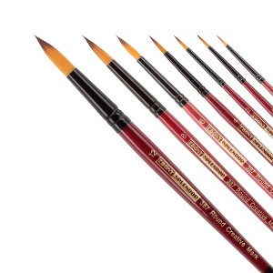 Creative Mark Ebony Splendor Short-Handle Synthetic Sable Paint Brush, Round Set of 7, Teijin Multi-Filament Hair, Handcrafted Synthetic Paint Brushes - 1 of 4