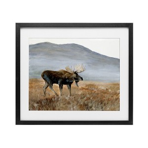 Stupell Industries Moose Wanderer Mountain Valley Framed Print Under Glass - 1 of 4