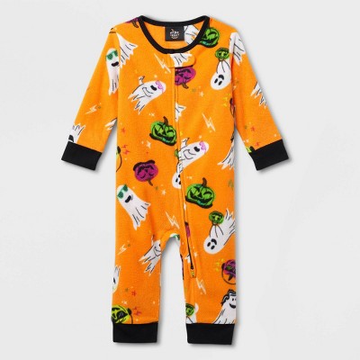 Image of Baby Halloween Ghosts Fleece Union Suit - Hyde & EEK! Boutique™ Orange 3-6M