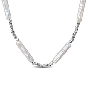 EVERLY JEWELRY | Sterling Silver 5-22mm Rectangle Cultured Freshwater Pearl Station Necklace - 20.5 inch - 1 of 4