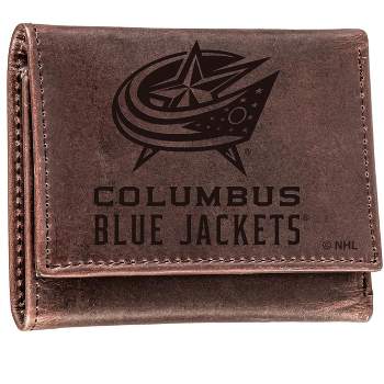 Evergreen NHL Columbus Blue Jackets Brown Leather Trifold Wallet Officially Licensed with Gift Box