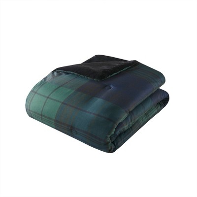 Full Green Plaid Faux Fur Down Alternative Comforter Set