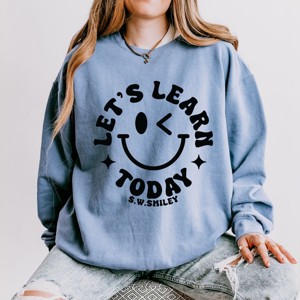 Simply Sage Market S.W.Smiley Let's Learn Today Circle Lightweight Garment Dyed Sweatshirt - 1 of 4