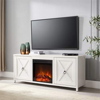 White TV Stand with Log Fireplace Insert - Henn&Hart
