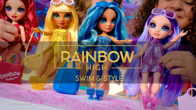 Rainbow High Swim &#38; Style Ruby Red 11&#39;&#39; Doll with Shimmery Wrap to Style 10+ Ways, Removable Swimsuit, Sandals, Accessories, 2 of 9, play video