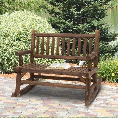 VYNXARIA Outsunny 2-Person Wood Rocking Chair - Classic Log Design for Cozy Outdoor Relaxation