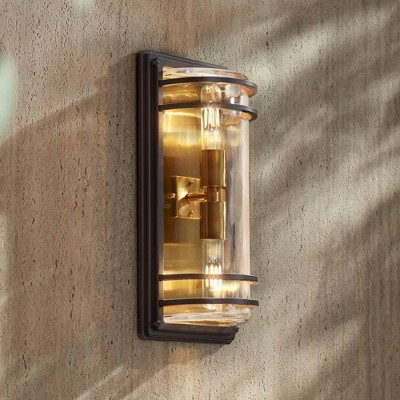 Habitat Modern Bronze and Brass Outdoor Wall Light with Clear Glass