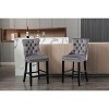 CAVINAS Set of 2 Velvet Upholstered Bar Stools with High Back, Solid Wood Legs, Button Tufted Decoration & Chrome Nailhead Trim - 2 of 4