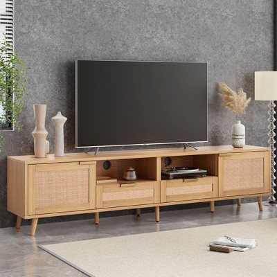 NicBex Rattan-Inspired TV Stand for 80 Inch TV,TV Entertainment Center with 2 Cabinets and 2 Open Shelves,TV Console Table for Living Room