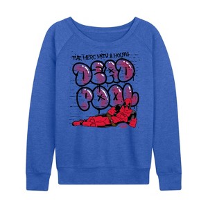Women's - Marvel - Deadpool Street Graffiti Lightweight French Terry Wide Neck Long Sleeve Graphic Shirt - 1 of 3