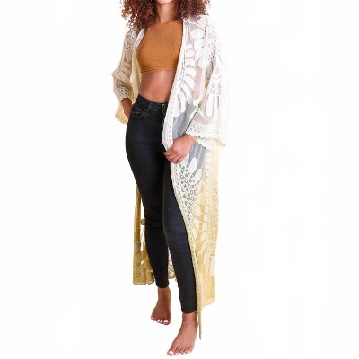 Women's Long Ombre Lace Duster Cardigan - LETO