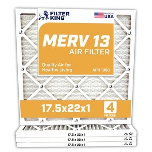 Filter King 17.5x22x1 Air Filter | 4-PACK | MERV 13 HVAC Pleated A/C Furnace Filter | MADE IN USA | Actual Size: 17.5 x 22 x .75" - 1 of 4