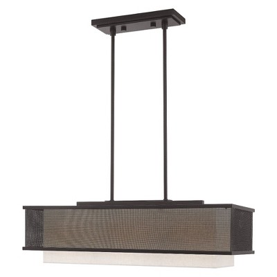 Urban Bronze 3-Light Linear Chandelier with Oatmeal Fabric Shade