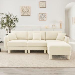 VASIP Boucle Fabric 3-Seater Sofa, Shell-Shaped Armrests & Self-Wrapped Cylindrical Legs, for Living Room & Apartment,Beige - 1 of 4