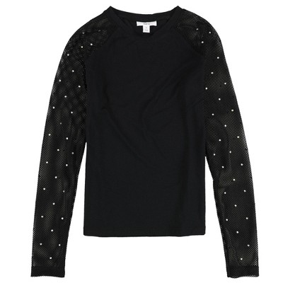 bar III Womens Fishnet Embellished T-Shirt
