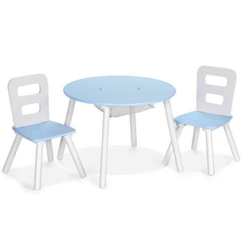 Delta Children Kids Table and 2 Chairs Set w/ Toy Collector Mesh Net Blue Grey 
