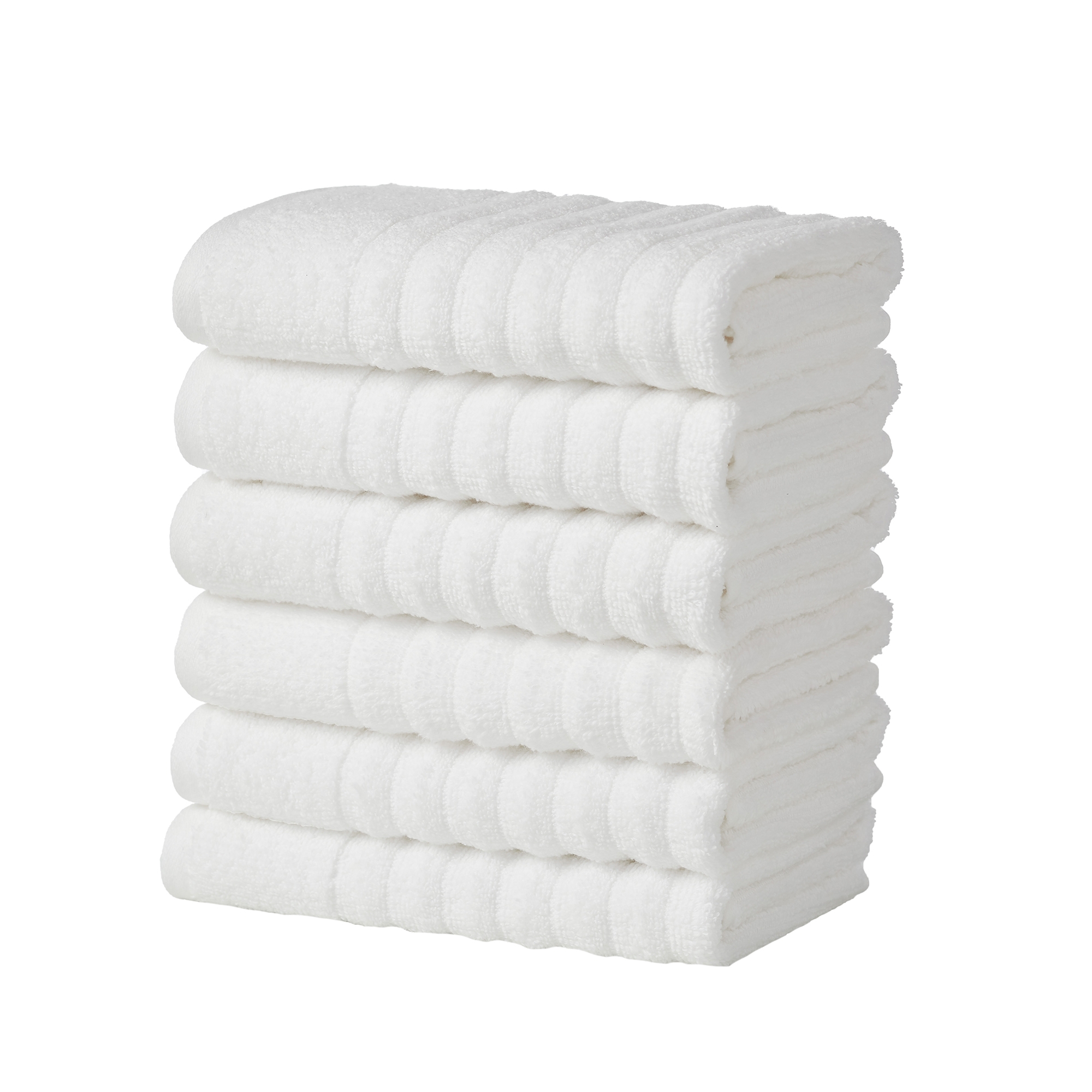 Luxury Cotton Ribbed Texture Towel Set - Great Bay Home (6 Pack Hand Towel Set, White)
